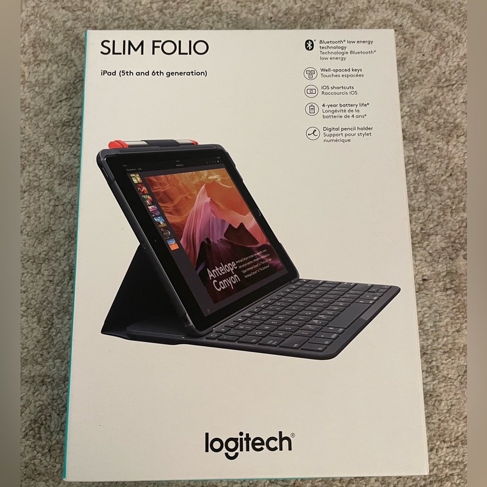 Logitech Black Slim Folio Bluetooth Keyboard for iPad (5th and 6th generation)